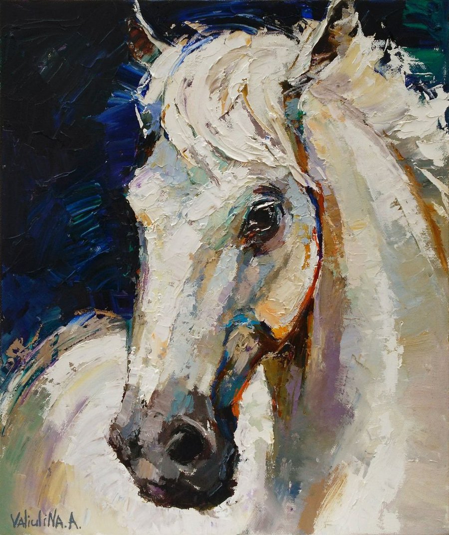 White horse painting Oil painting by Anastasiia Valiulina | Artfinder