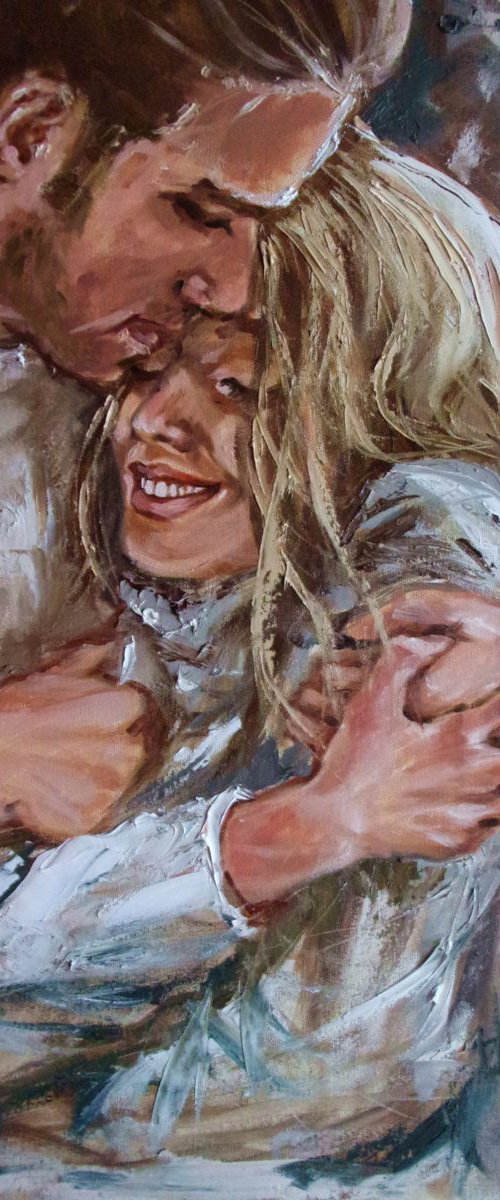 " ... WINTER LOVE ... " VALENTINES DAY original painting CITY palette knife GIFT by Monika Luniak