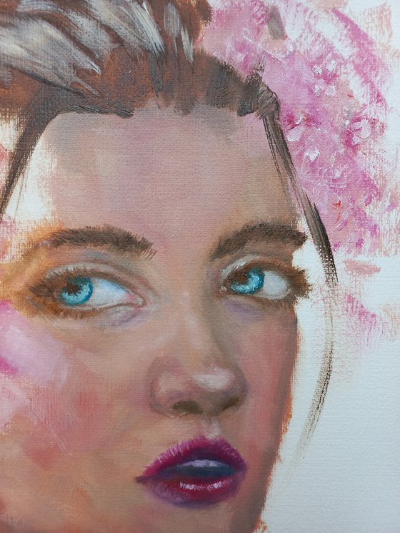 Tenderness. Woman oil portrait. Etude style. 38 x 27 cm/ 15 x 10.6 in