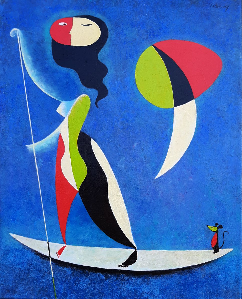 Woman and Mouse on Paddle Board by Vadim Vaskovsky