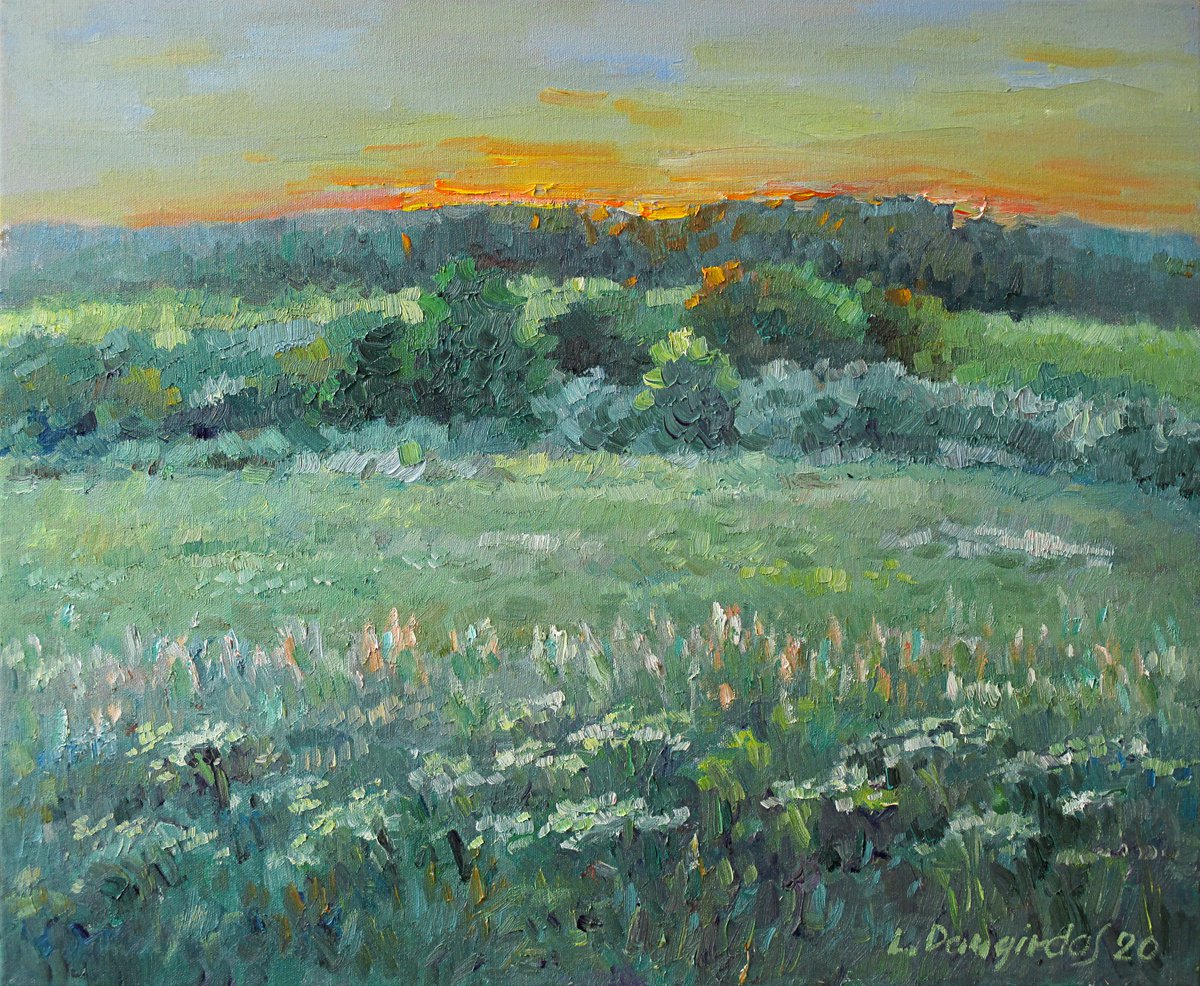 Impressionistic Landscape Oil Painting By Liudvikas Daugirdas, 24 X 20", The Quiet Evening, Original Artwork
