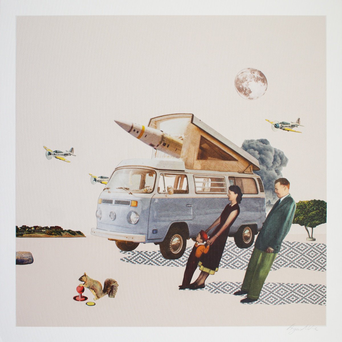 Landscape Collage By Angus Vine, 20 X 20, War Games, Original Artwork