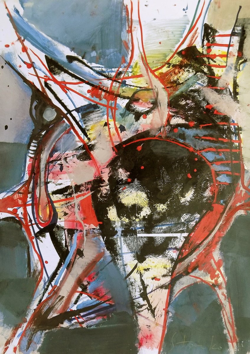 Abstract Acrylic Painting By Stanislav Bojankov, 20 X 28", Improvisation-Iv, Original Artwork