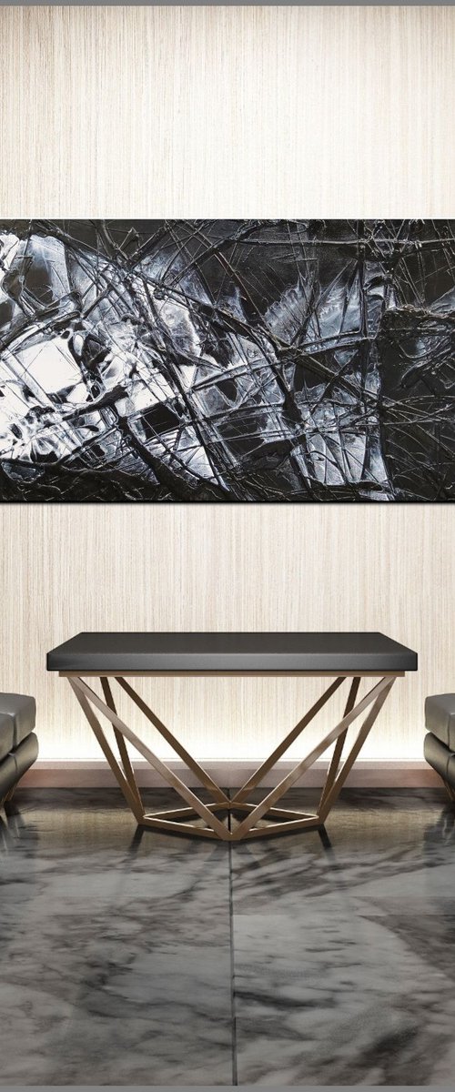 Black Salt 200cm x 80cm Black White Abstract Art by Franko