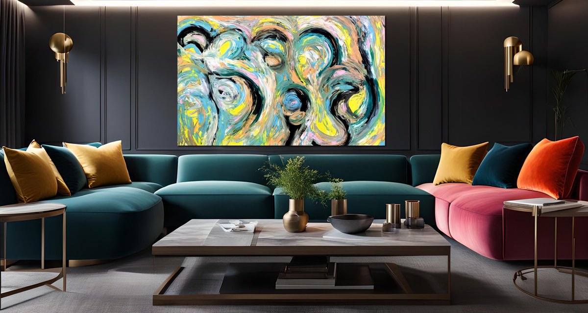 Organic Abstract Acrylic Painting By Estelle Asmodelle, 64 X 40, Whole Lotta Loving, Original Artwork
