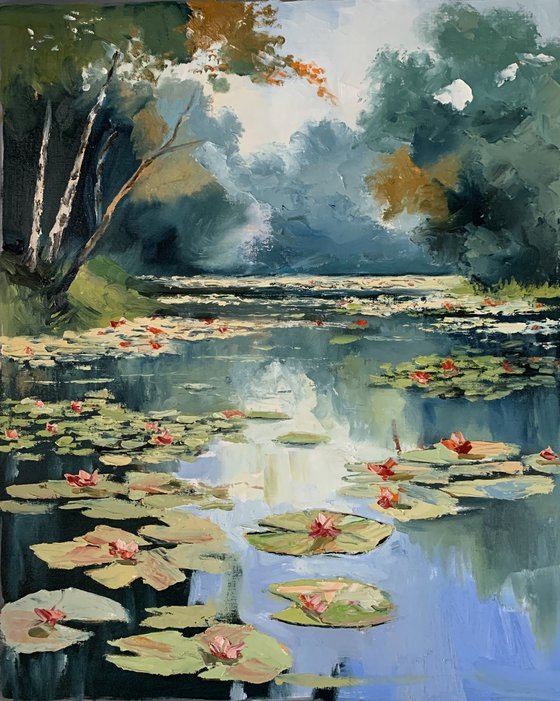 Pond with water lilies.