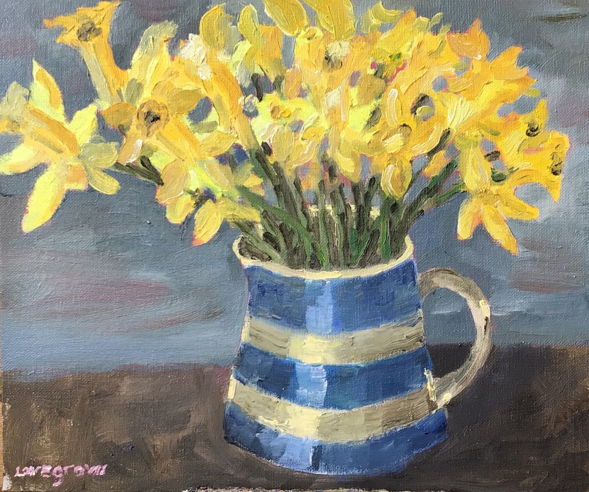 Impressionistic Botanical Oil Painting By Julian Lovegrove Art, 12 X 10", Daffodils In A Cornish Jug, Original Artwork