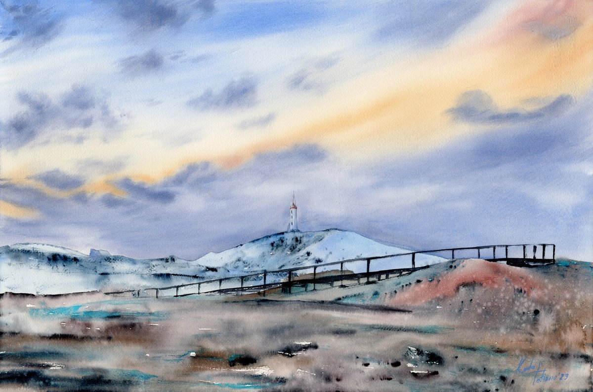Photorealistic Landscape Watercolour By Tetiana Koda, 22 X 15", Geothermal Valley, Original Artwork
