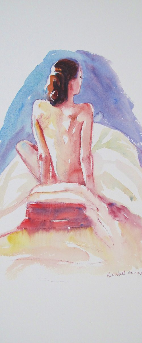 seated female nude back study by Rory O’Neill