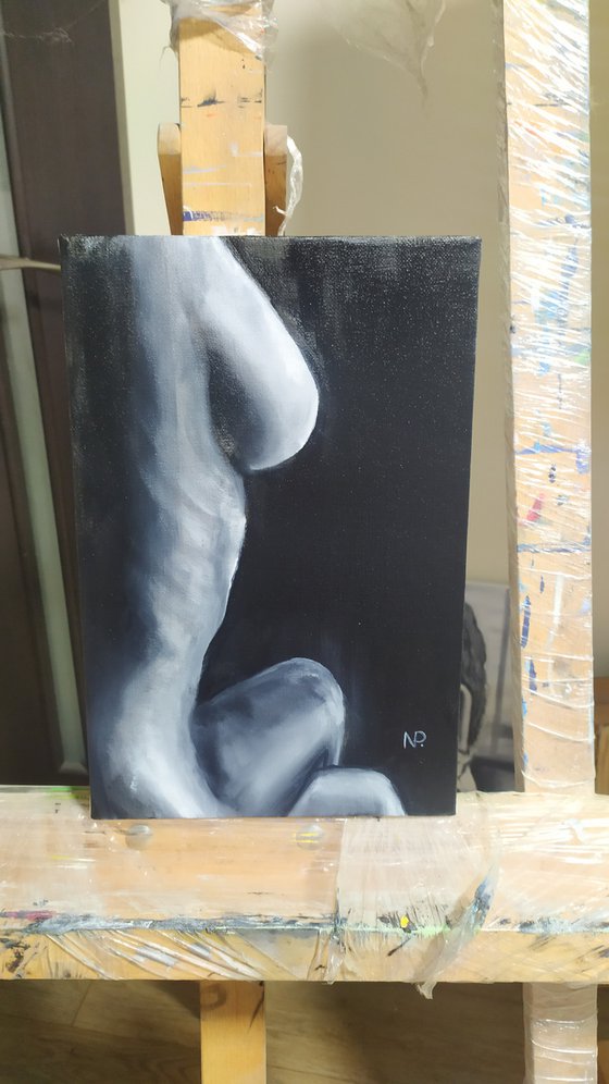 Girl naked, original erotic nude gestural bode, bedroom painting