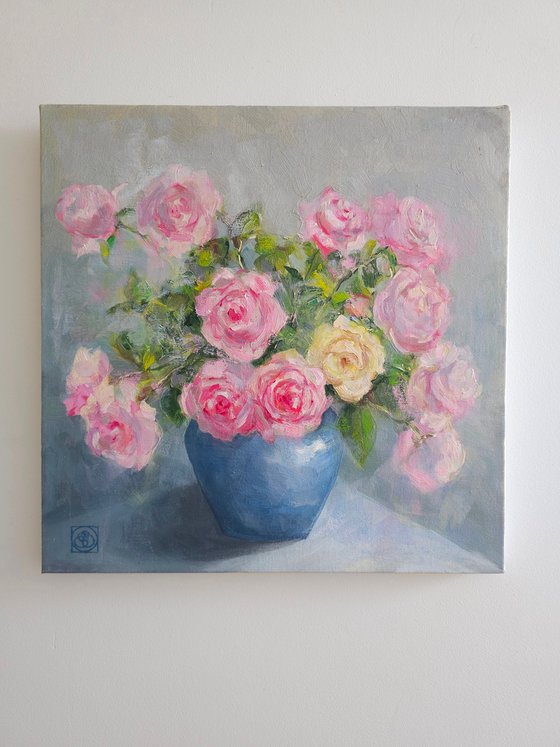 Roses in Blue Vase