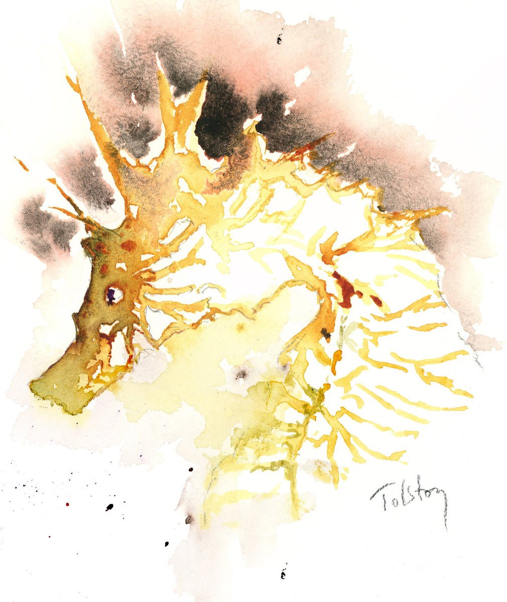 Impressionistic Animal Watercolour By Alex Tolstoy, 8 X 10, Zebra Seahorse, Original Artwork