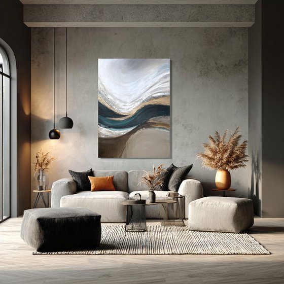 Teal Gold-Sculpted Currents