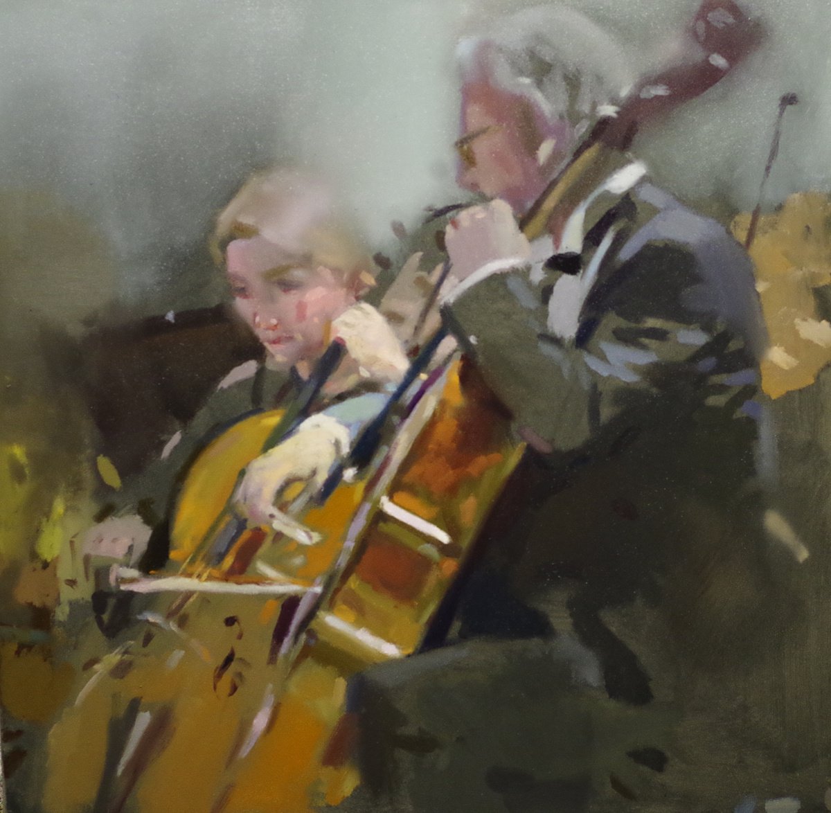 Impressionistic Portrait Oil Painting By Vygandas Doveika, 20 X 20", Orchestra, Original Artwork