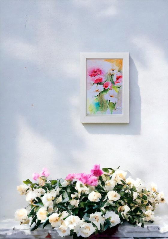 Garden flowers in watercolour