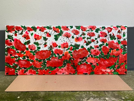 59 x 23,5"( 150x60cm), Garden of Joy 31, red pink flowers