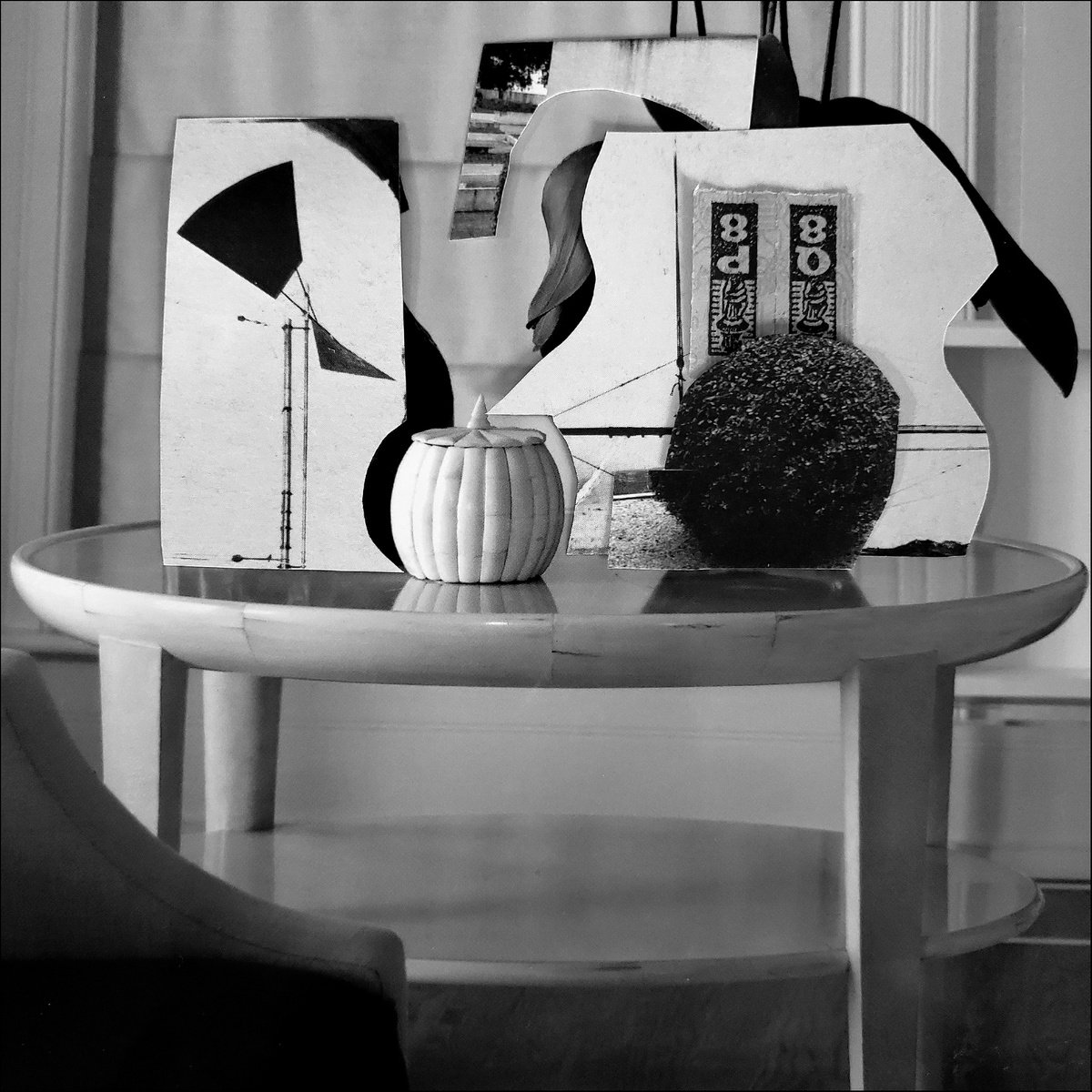 Still Life Collage By Shelton Walsmith, 12 X 12", Still Life With Dingus And Schlanny, Original Artwork