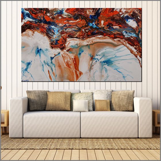 Coastal Fringe 160cm x 100cm Blue Orange Abstract Art