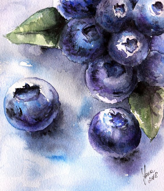 Blueberries ORIGINAL Watercolor Painting - Food Art