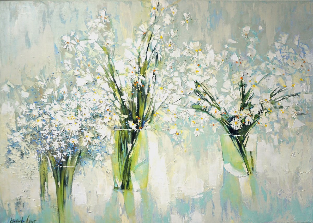 Impressionistic Still Life Oil Painting By Anastasiia Kraineva (Masniuk), 55 X 39, The Last Day Of Summer, Original Artwork