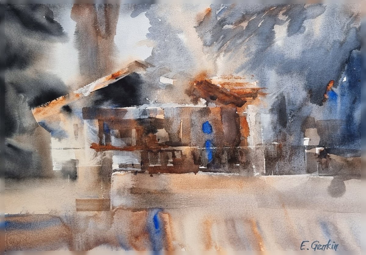 Organic Landscape Watercolour By Elena Genkin, 16 X 12, Living In A Forest #2, Original Artwork