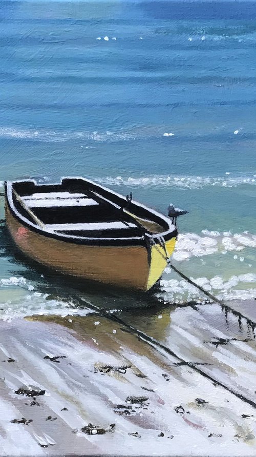 Cornish Harbours - Mousehole 8, Moored boat. by Russell Aisthorpe