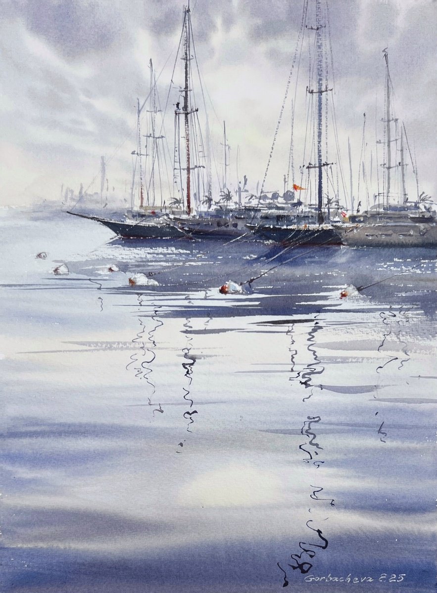 Impressionistic Watercolour , Masts Of Valencia By Eugenia Gorbacheva, 9 X 12, Artwork For Sale On Artfinder