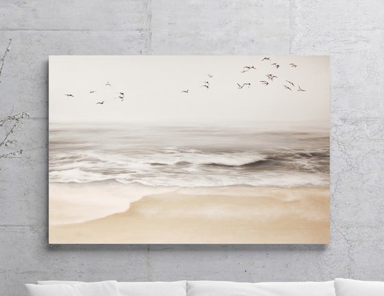 "Sea vibes 3" Beige gray seascape oil art