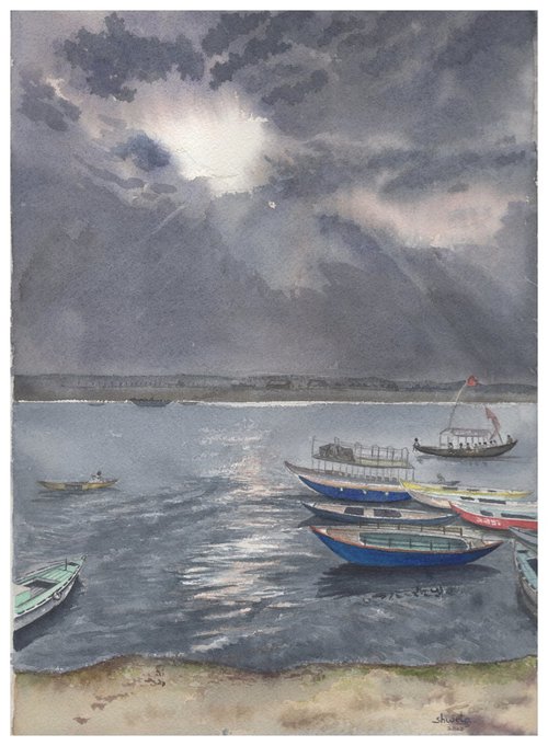 Boats on the River Ganges by Shweta  Mahajan