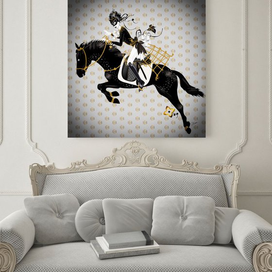 Miss Black Knight - Horse - Dressage - Burlesque Star - Equestrian - Art Deco - XL Large Painting