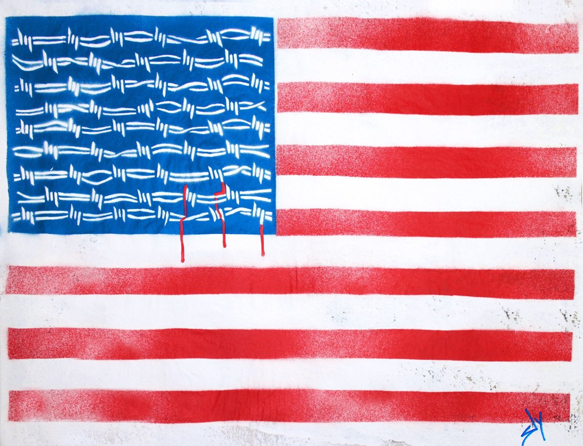 Urban And Pop Abstract Painting By Juan Sly, 30 X 23", Barbs And Stripes (U)., Original Artwork