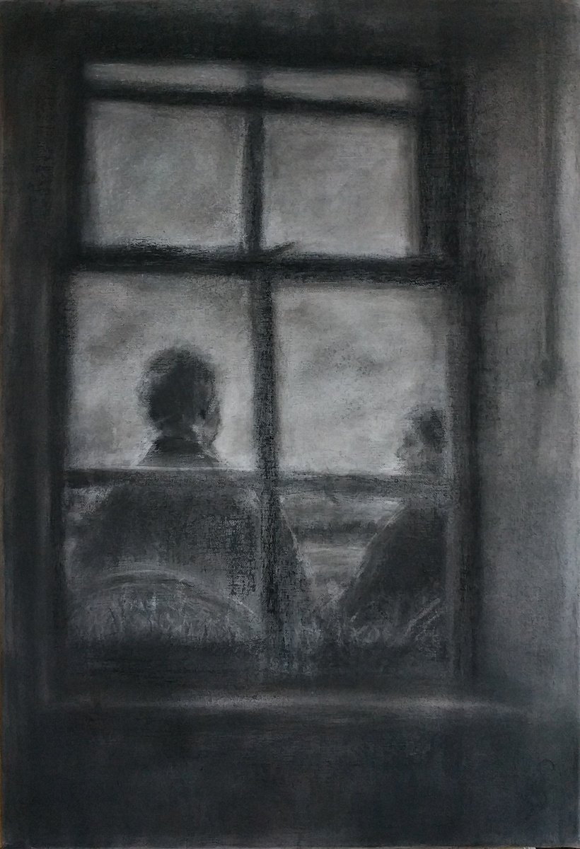 Expressive Portrait Charcoal Drawing By Sbboursot, 15 X 22", The Meet 13, Original Artwork