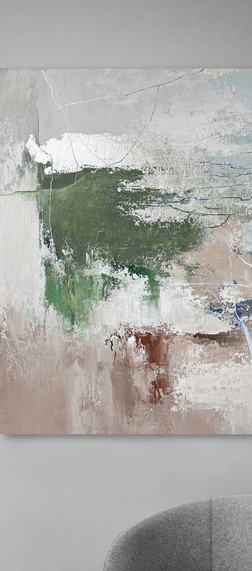 "Green Wave 3" Blue green gray abstract art by Yana Sagan