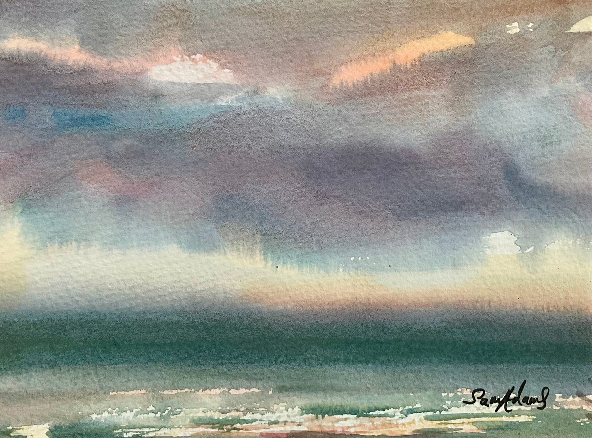 Impressionistic Landscape Watercolour By Samantha Adams, 7 X 6", Studland Bay, Dorset, Original Artwork