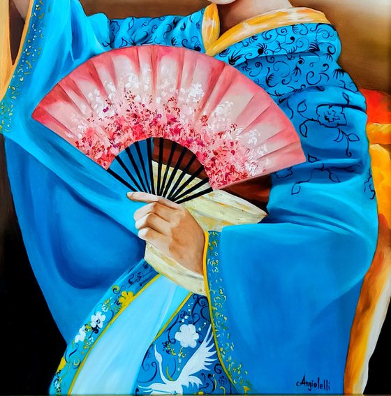 Danza dei ventagli - original painting-Geisha-portrait