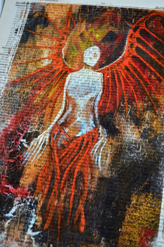 Angel - Collage Art on Large Real English Dictionary Vintage Book Page