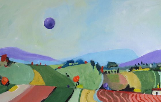 Country Road with Purple Moon