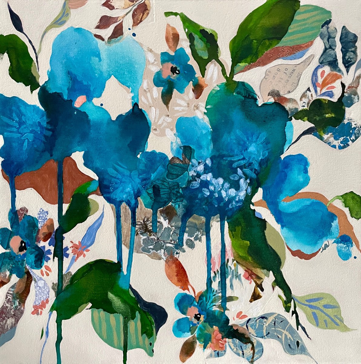 Organic Botanical Acrylic Painting By Nicole Esposito Woodall, 14 X 14", Magic Carpet I, Original Artwork