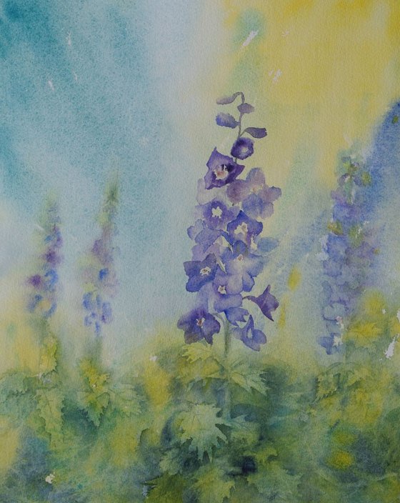 Blue Delphiniums - Original Watercolour