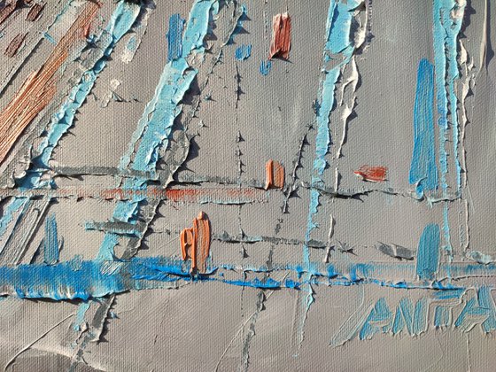 Abstract oil painting "City lines 10". Size 15,7/19,7 inches, 40/50cm, stretched