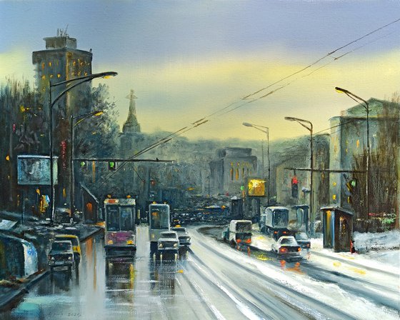 Cityscape - Yerevan  (Oil painting, 40x50cm, impressionism, ready to hang, palette knife painting)