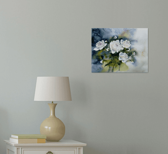 White peony flowers painting