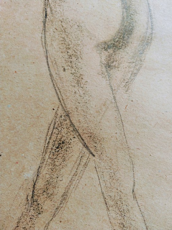 Nude. Sketch. Original pencil drawing on beige paper