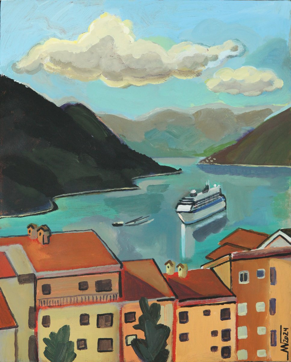 Landscape Acrylic Painting By Marina Gorkaeva, 16 X 20", Dobrota, Original Artwork