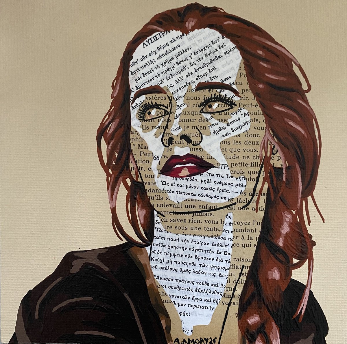 Portrait Collage By Annabelle Amory, 8 X 8, Ambre, Original Artwork