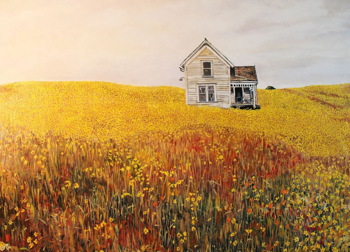 Impressionistic Landscape Acrylic Painting By Ken Vrana, 24 X 18", Settling For The Country, Original Artwork