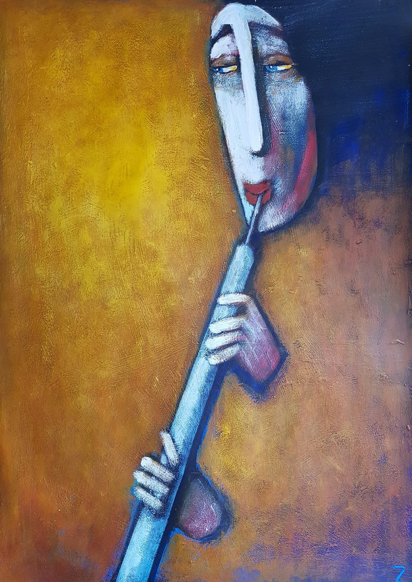 Surrealistic Portrait Acrylic Painting By Zhana Viel, 24 X 33", Hobo Musiek (60Cm X 84Cm X 0.1 Cm), Original Artwork
