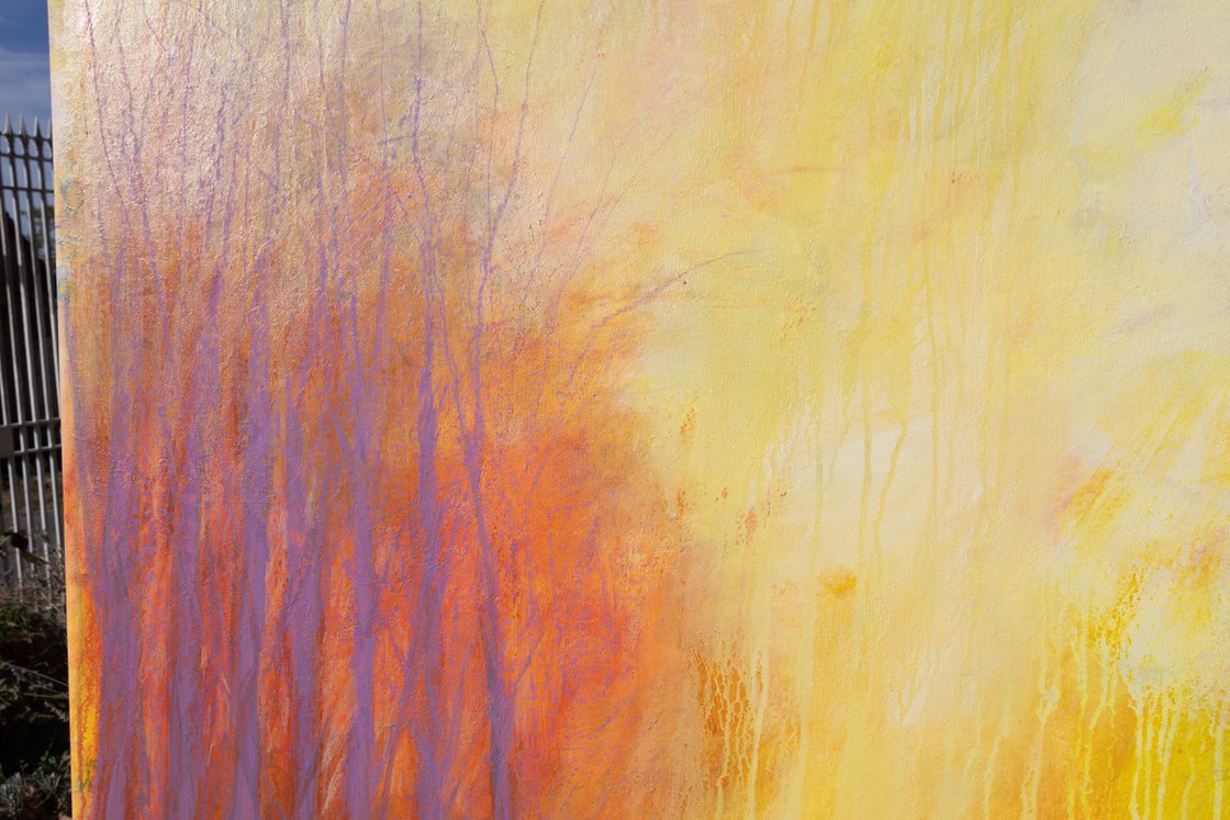 Rain of light LARGE abstract painting UNSTRETCHED Yellow Orange Red