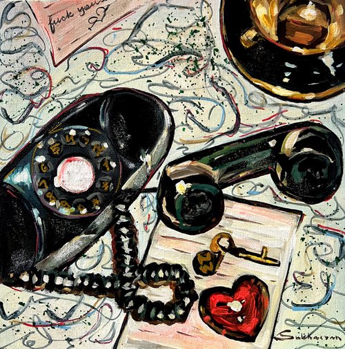 Still life the Phone and Glass Heart by Victoria Sukhasyan