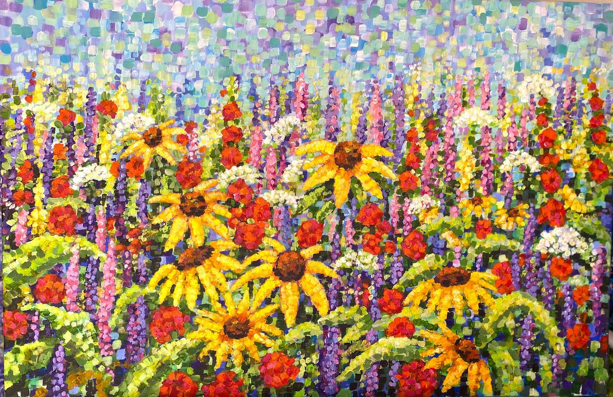 Impressionistic Botanical Acrylic Painting By Colette Baumback, 36 X 24, Dottie, Original Artwork